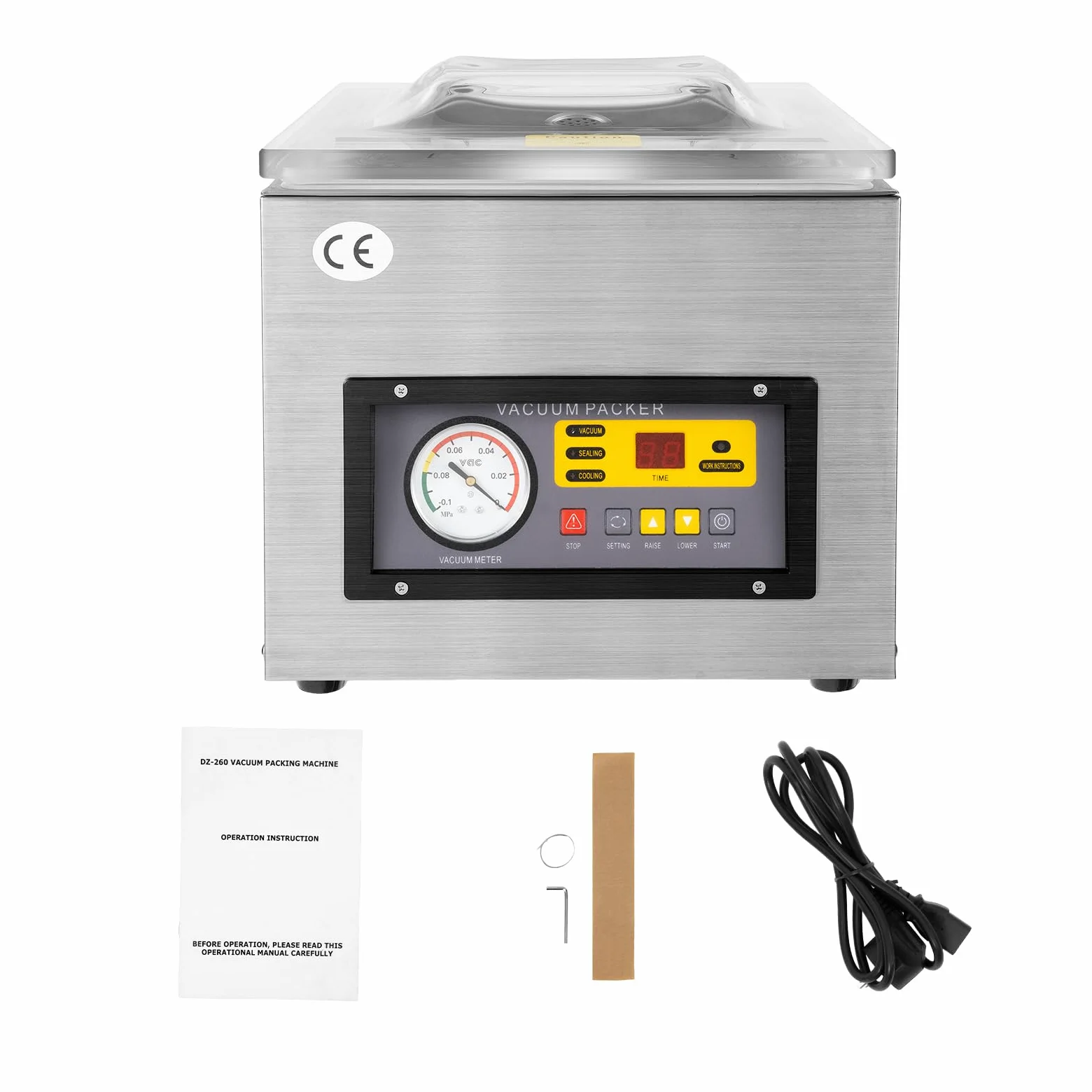 Vakuumkammer-Maschine Gewerblich Automatisch Edelstahl 120W 220V 5,5L/s Lebensmittelversiegelung für Küche Supermarkt Bäckerei 26cm Siegellänge