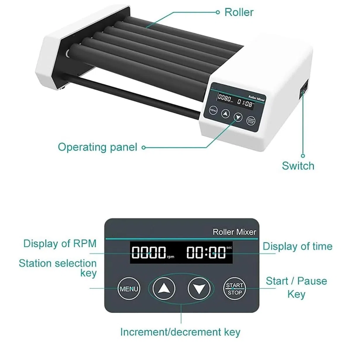 Digitaler Rollenmischer, digitaler Orbitalschüttler für Labore, Labor-Orbitalschüttler, Drehzahl einstellbar 20–80 U/min, ideal für industrielle chemische Laboranwendungen