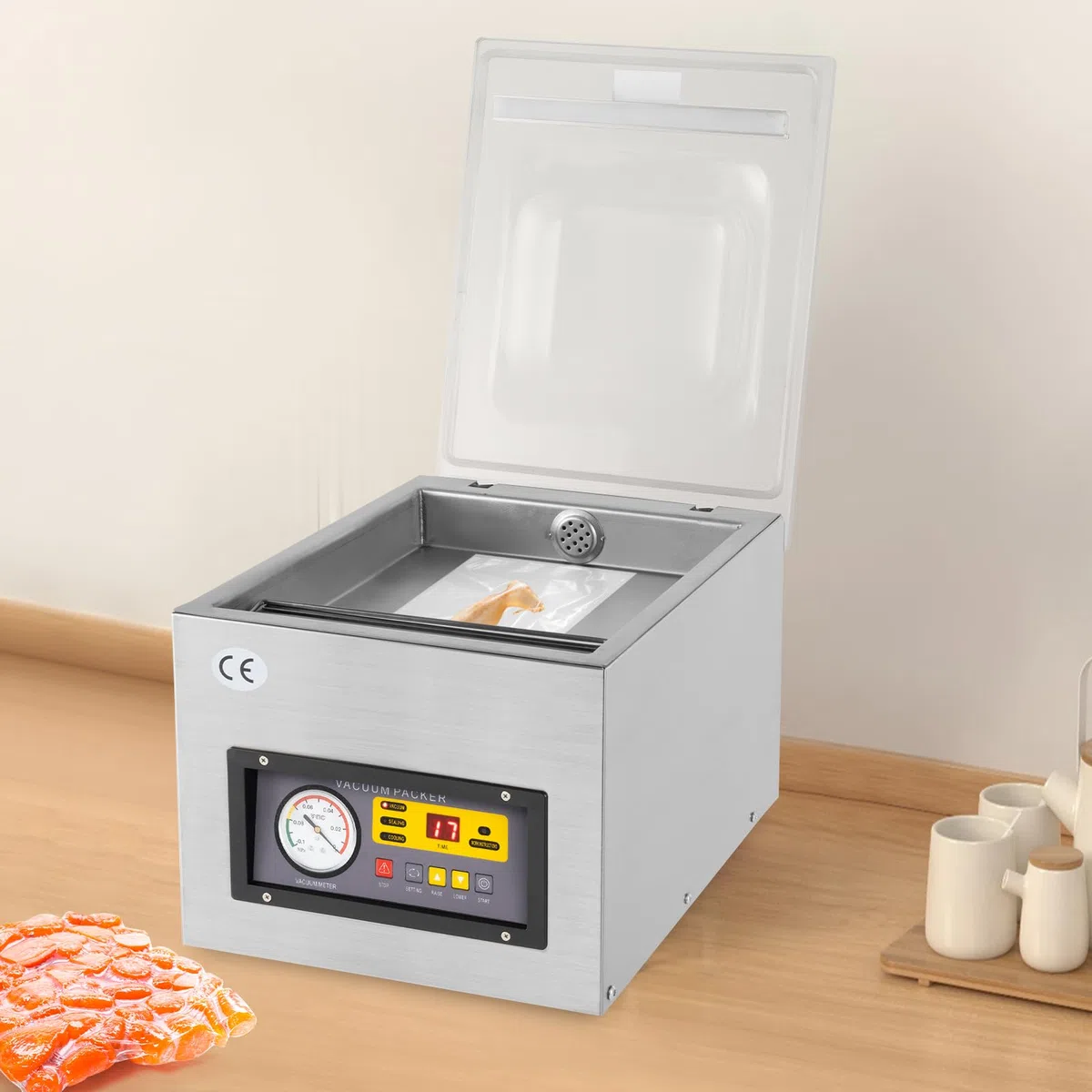 Vakuumkammer-Maschine Gewerblich Automatisch Edelstahl 120W 220V 5,5L/s Lebensmittelversiegelung für Küche Supermarkt Bäckerei 26cm Siegellänge