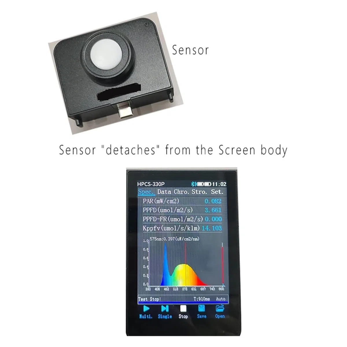 Handheld-Spektrometer 350-800 nm PAR PPFD Meter Flicker Tester mit Bildschirm for LED-Wachstumslichter Vollspektrum(NO Screen 310P)