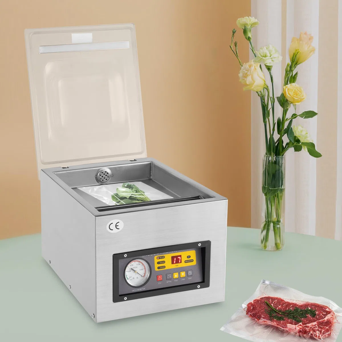 Vakuumkammer-Maschine Gewerblich Edelstahl Automatisch 120W 26cm Dichtstab für Lebensmittelkonservierung Küche Supermarkt