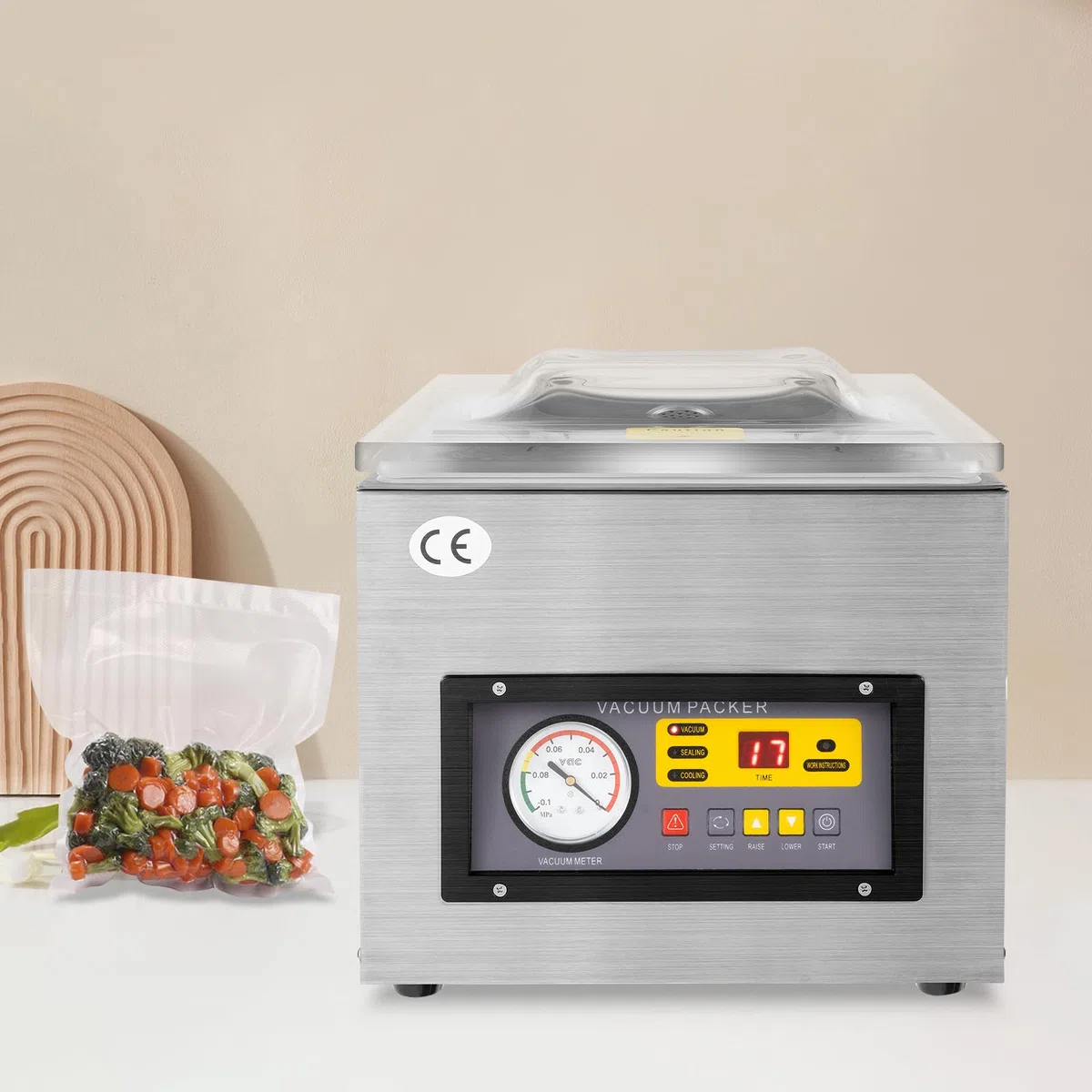Vakuumkammer-Maschine Gewerblich Edelstahl Automatisch 120W 26cm Dichtstab für Lebensmittelkonservierung Küche Supermarkt