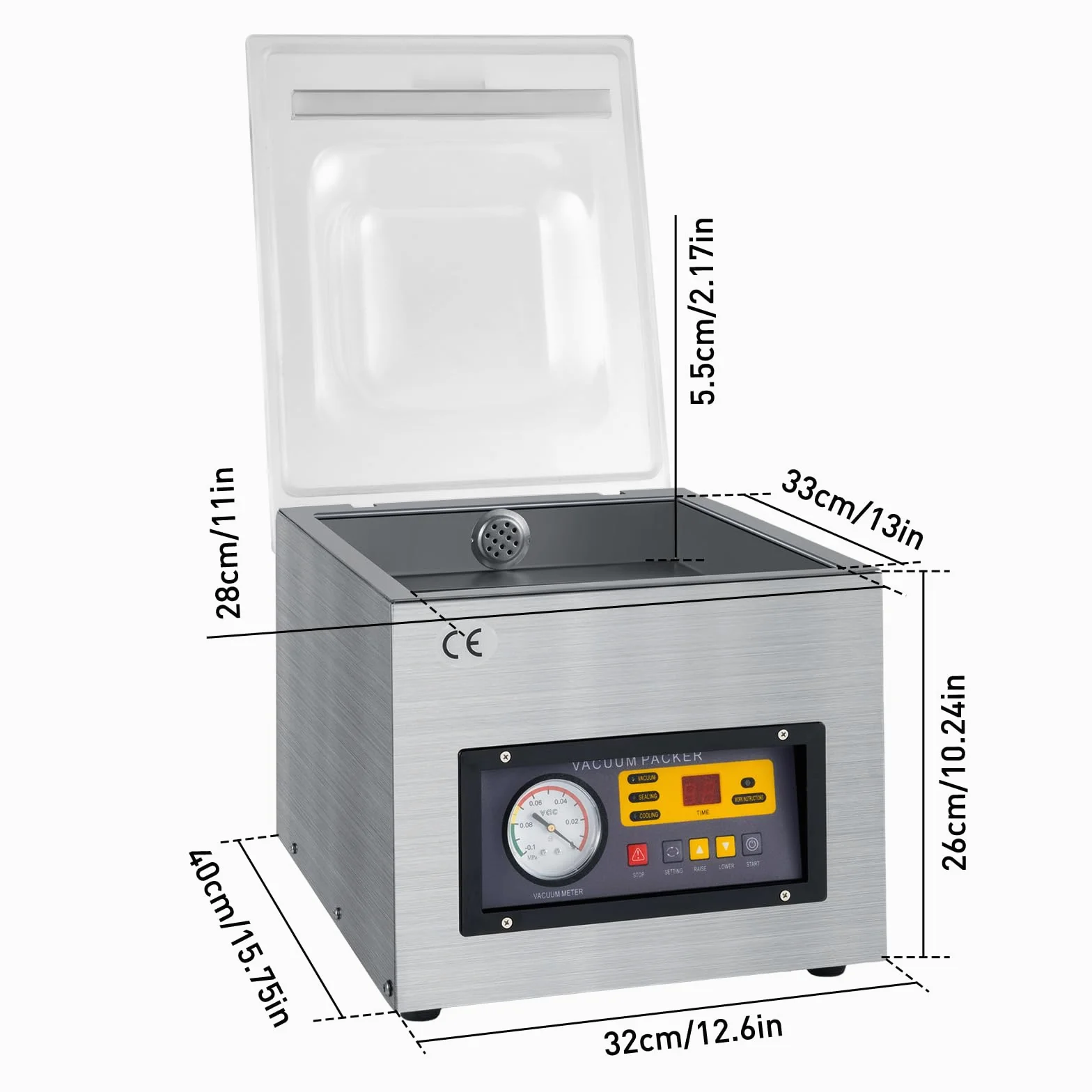 Vakuumkammer-Maschine Gewerblich Automatisch Edelstahl 120W 220V 5,5L/s Lebensmittelversiegelung für Küche Supermarkt Bäckerei 26cm Siegellänge