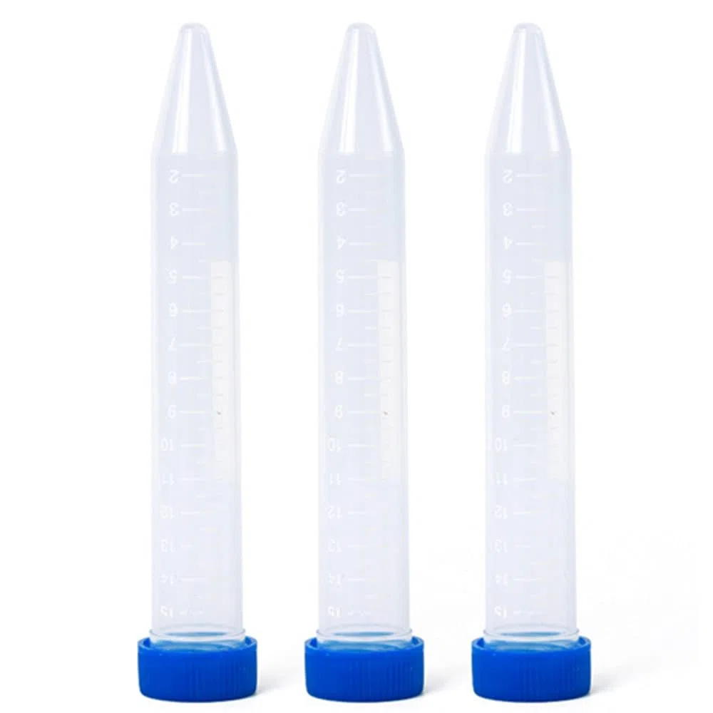 Zentrifugenröhrchen aus Kunststoff, 15 ml, blauer Schraubverschluss, konischer Boden, abgestufte Markierungen, 100 Stück