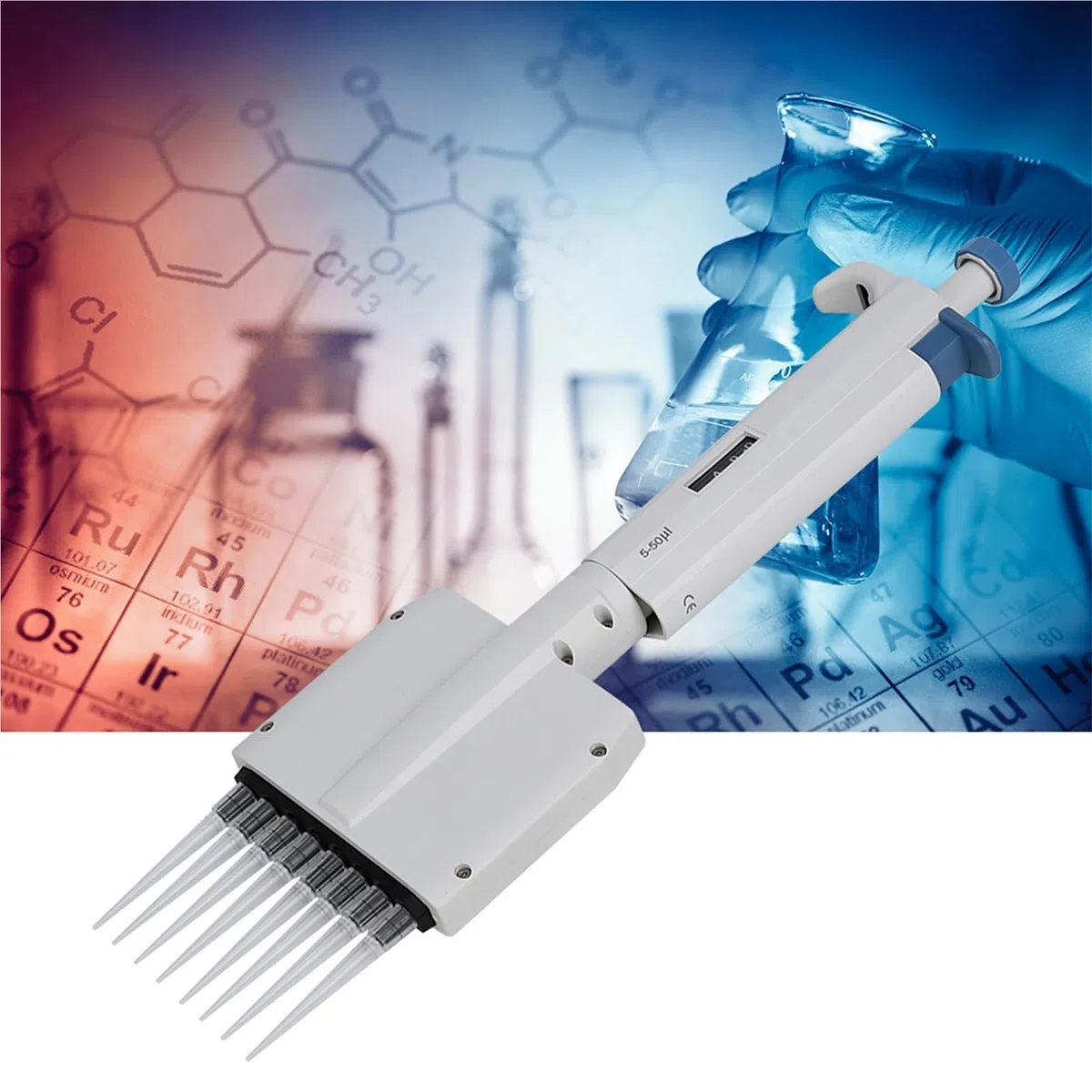 Mikropipette, Pipette 8-Kanal 5-50μl Variables Volumen Manuell einstellbare mechanische Laborwerkzeug