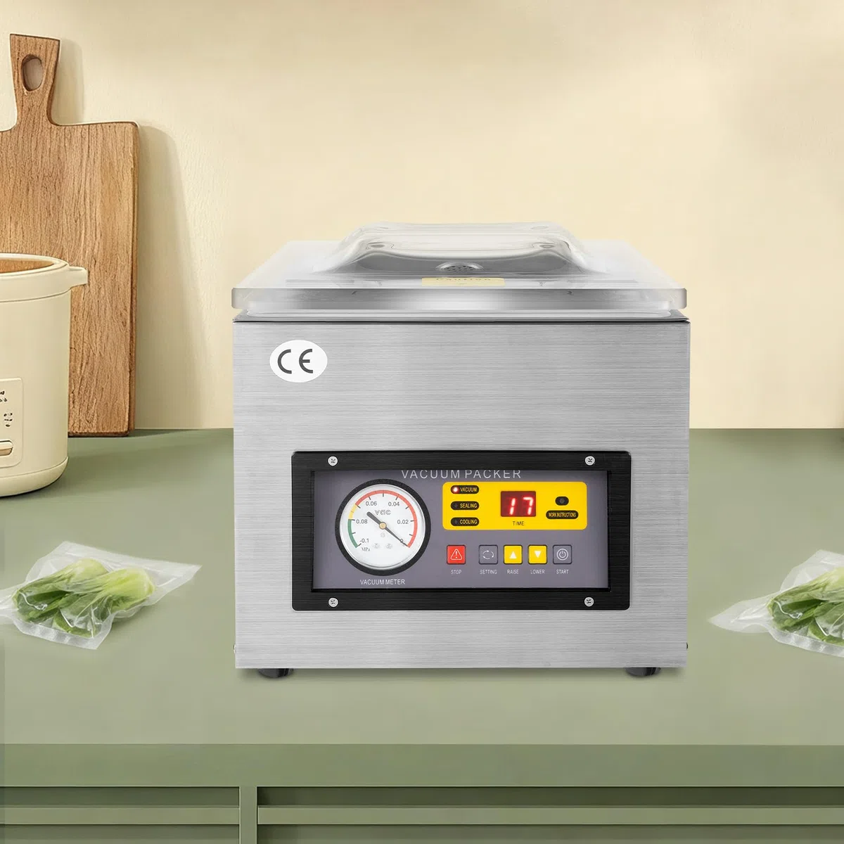 Vakuumkammer-Maschine Gewerblich Edelstahl Automatisch 120W 26cm Dichtstab für Lebensmittelkonservierung Küche Supermarkt